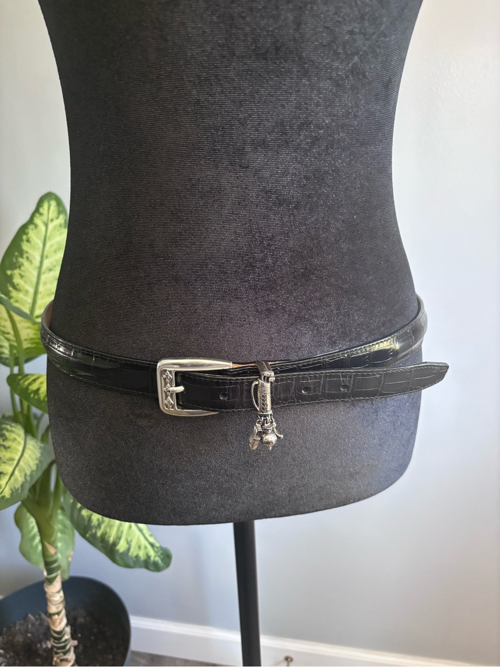 Brighton Black Croc-Embossed Leather Charm Belt